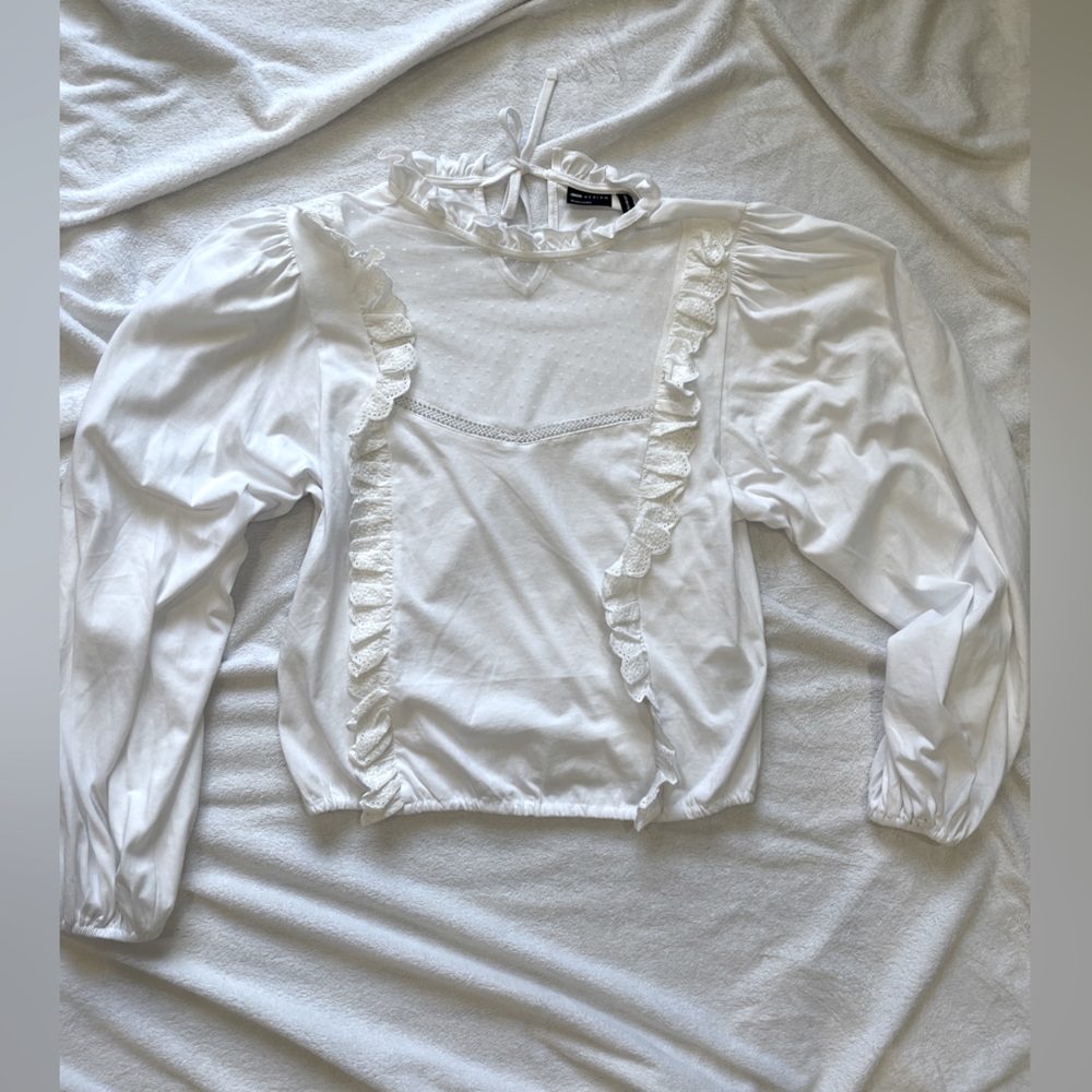 Asos Boho Peasant Sheer Frill White Long Sleeve Top